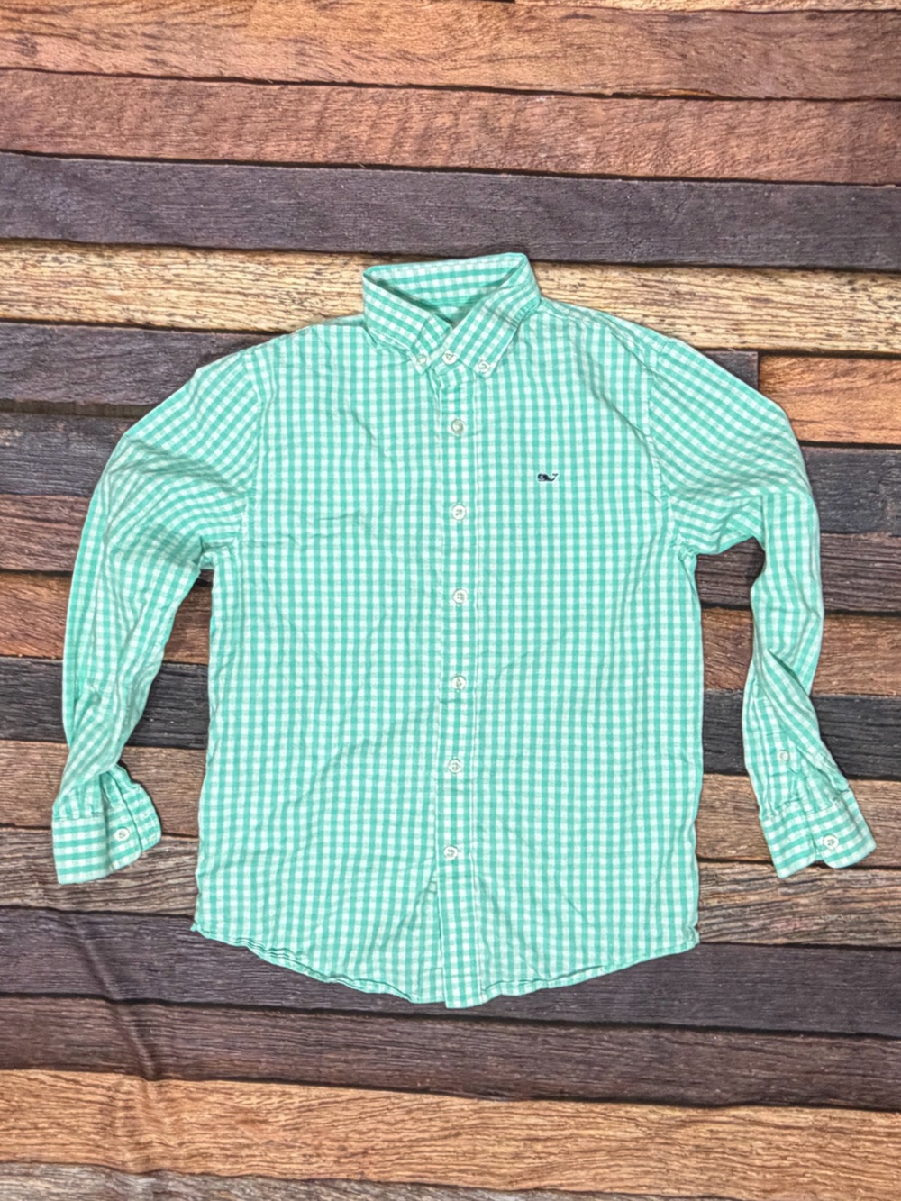 Vineyard Vines Whale Shirt Plaid Boys Kids Youth Green Button Down Shirt